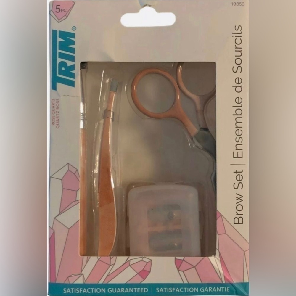 Trim Brow Set Rose Quartz Tweezers Brush Scissors Sharpeners Shape Brows